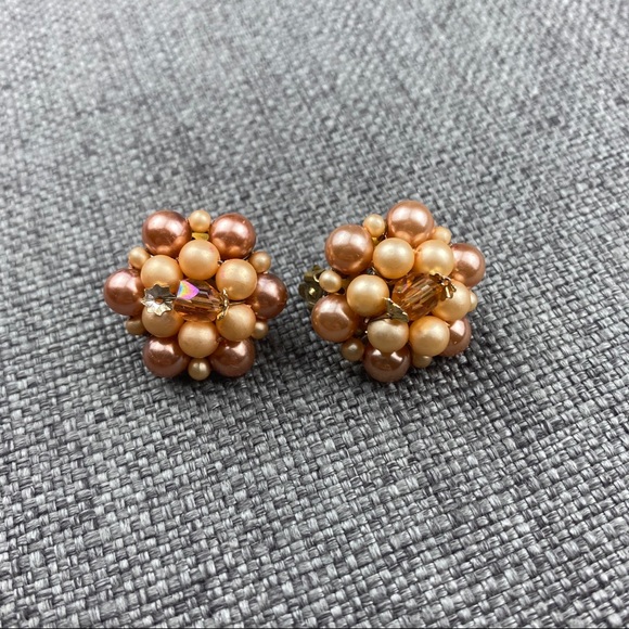 Vintage Peach & Brown Japan Clip On Earrings - Picture 5 of 7